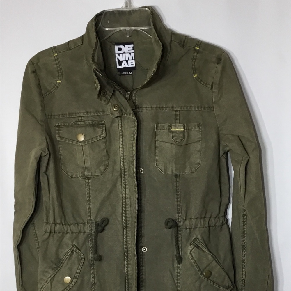 Olive Green Denim Lab Military Drawstring Jacket.